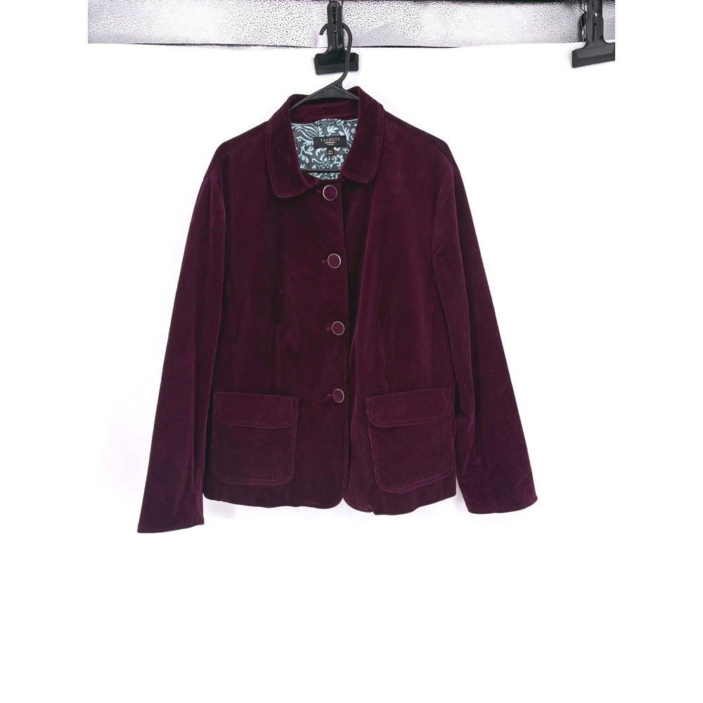 Talbots Jacket Women 18W Purple Corduroy Blazer Button Front Pockets Lined